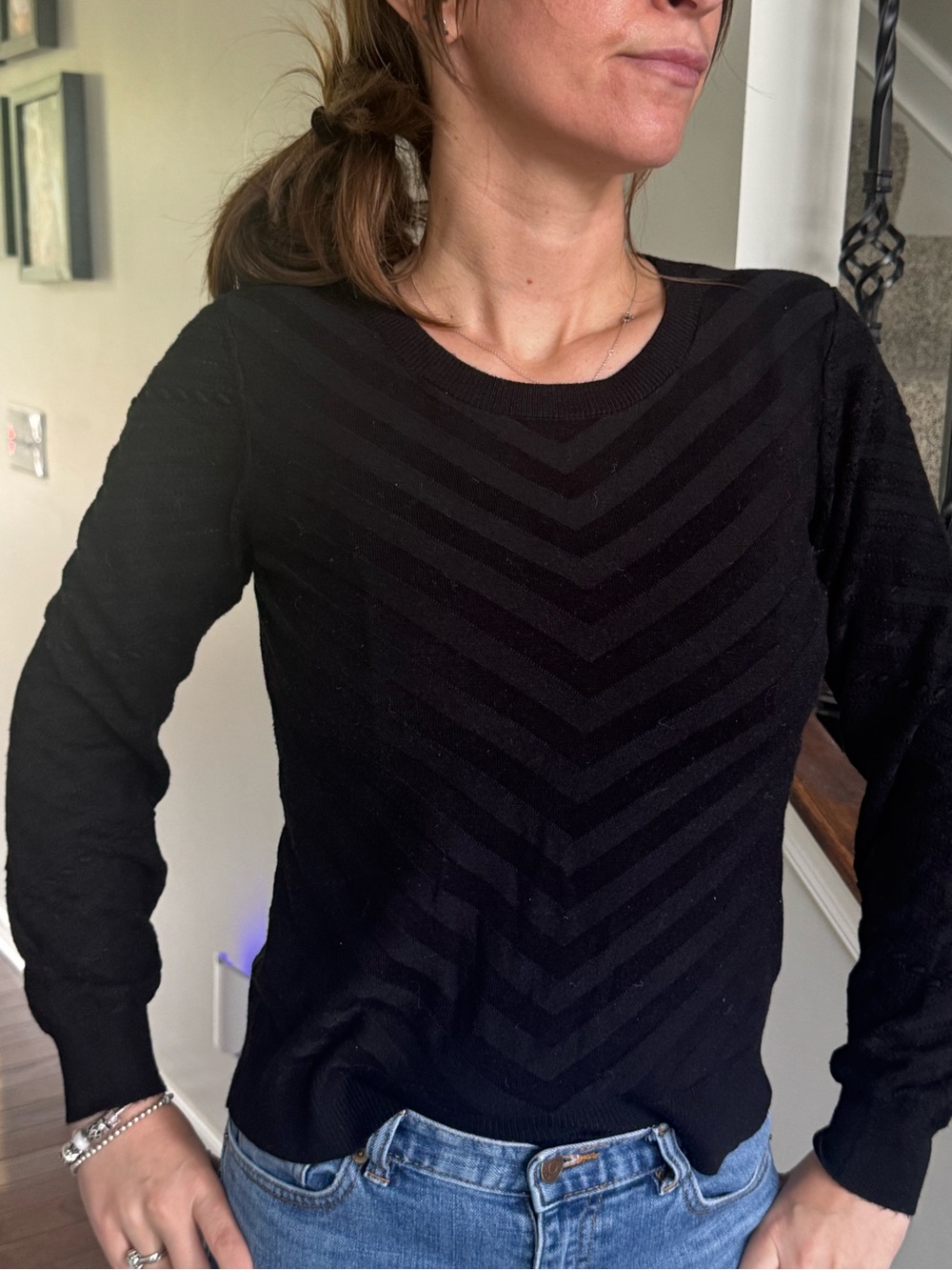 Lety & me Black Chevron Knit Sweater medium